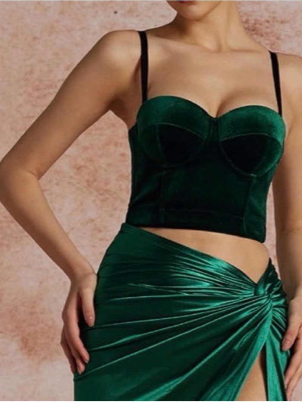 Velvet Bustier Camisole in Emerald Green - Women